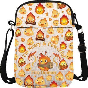 Stylish Anime Fire Demon Crossbody Bag - Zipper Closure for Secure Storage